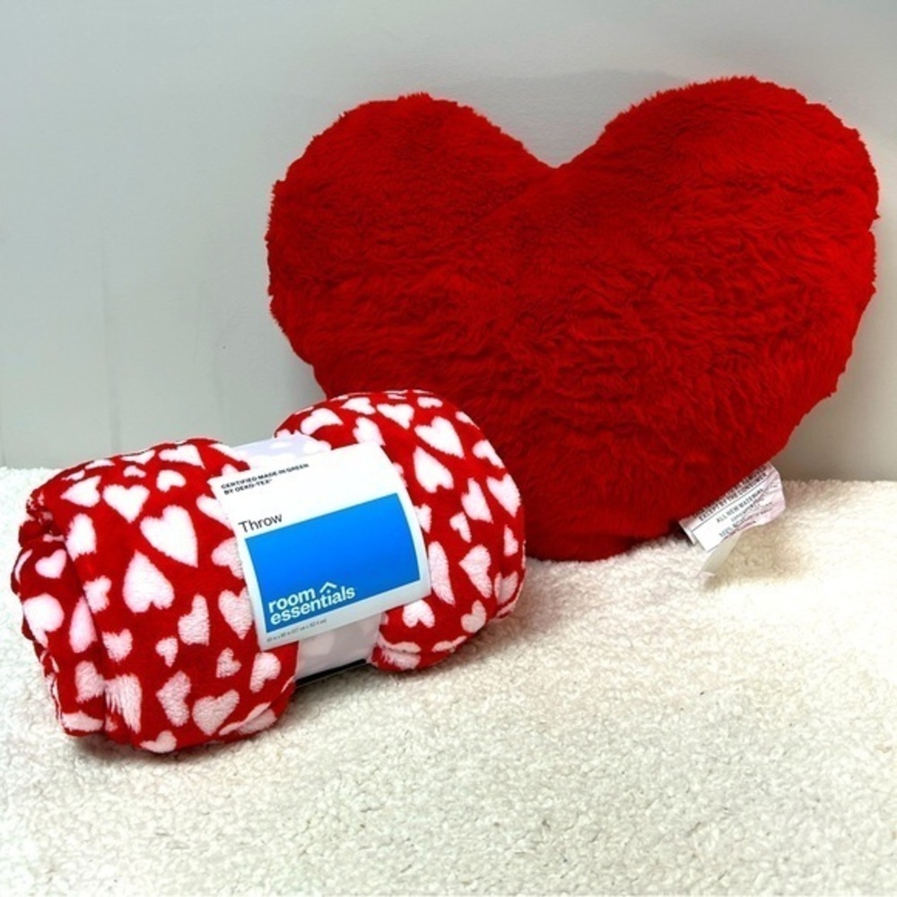 Room Essentials Red Heart Throw Pillow & Throw Blanket Gift Set
